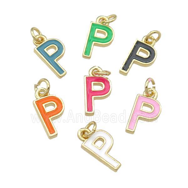 copper Letter-P pendant with enamel, mixed, gold plated