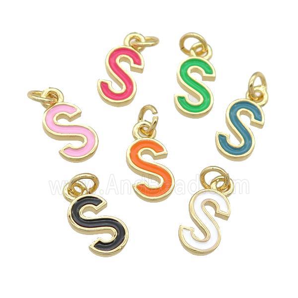 copper Letter-S pendant with enamel, mixed, gold plated