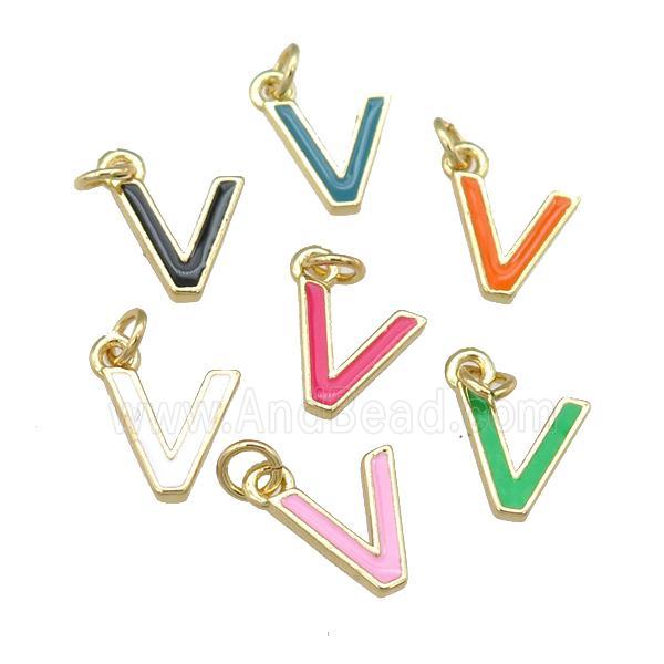 copper Letter-V pendant with enamel, mixed, gold plated