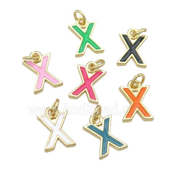 copper Letter-X pendant with enamel, mixed, gold plated