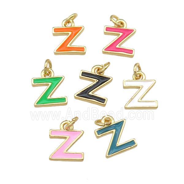 copper Letter-Z pendant with enamel, mixed, gold plated