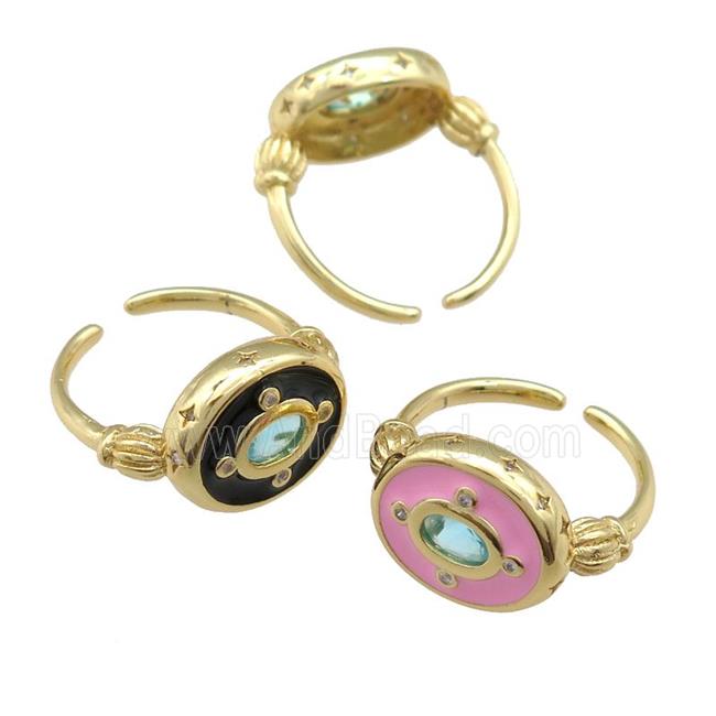 copper Rings with enamel, gold plated, mixed