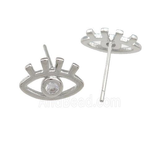 copper Stud Earring paved zircon, eye, platinum plated
