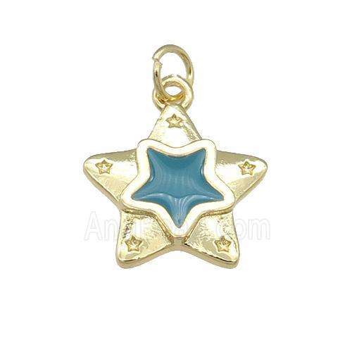 copper Star pendant with teal enamel, gold plated