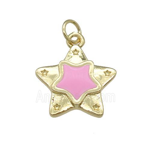 copper Star pendant with pink enamel, gold plated