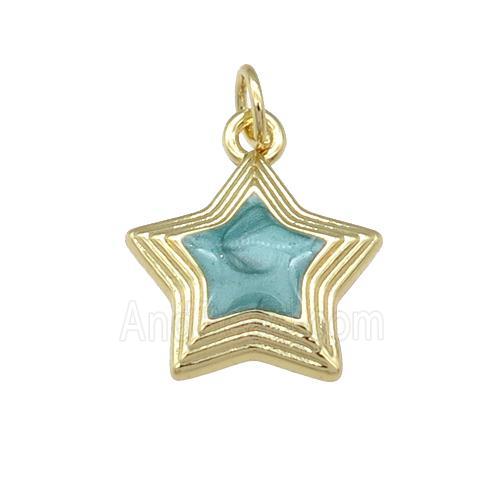 copper Star pendant with green enamel, gold plated