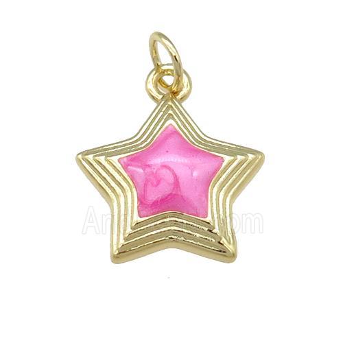 copper Star pendant with pink enamel, gold plated
