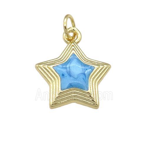 copper Star pendant with blue enamel, gold plated