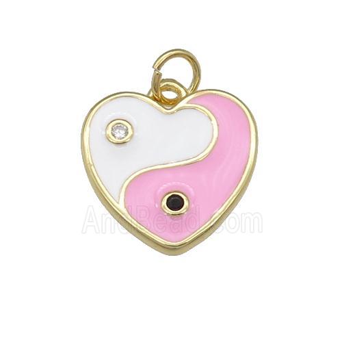 copper Taichi Heart pendant with pink enamel, gold plated