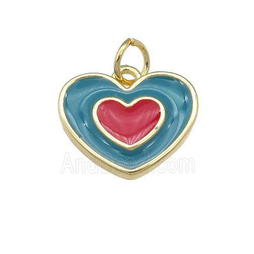 copper Heart pendant with teal enamel, gold plated
