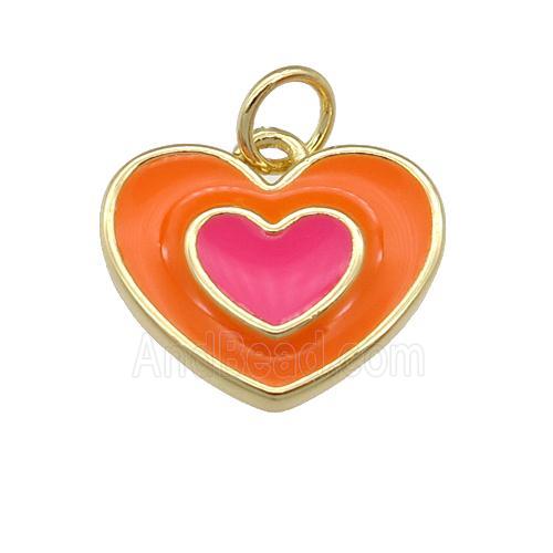 copper Heart pendant with orange enamel, gold plated