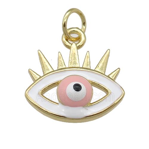 copper Evil Eye pendant with enamel, pink, gold plated