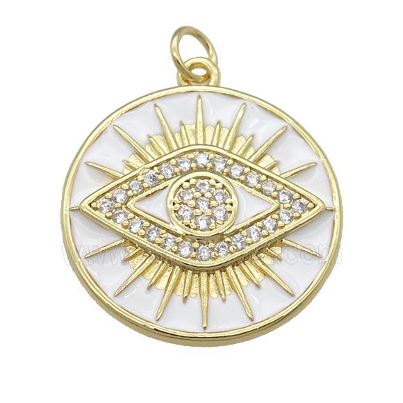copper Circle Eye pendant paved zircon with white enamel, gold plated