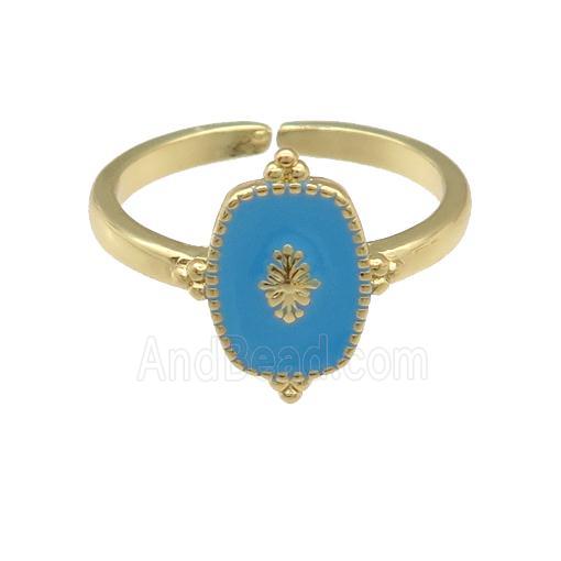 copper Ring with blue enamel, gold plated