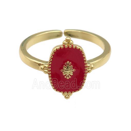 copper Ring with red enamel, gold plated