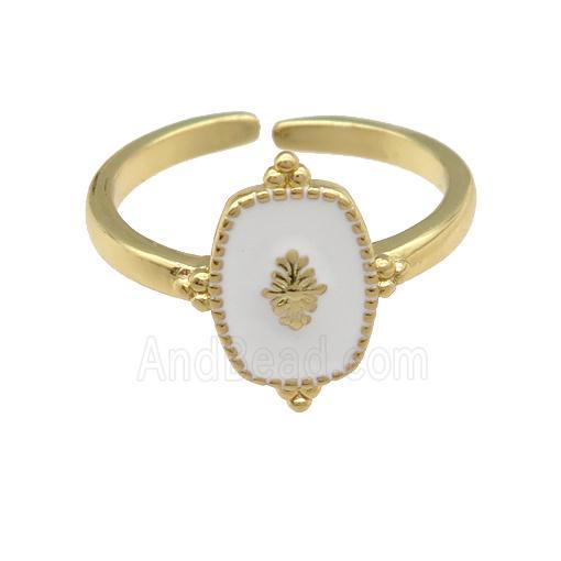 copper Ring with white enamel, gold plated