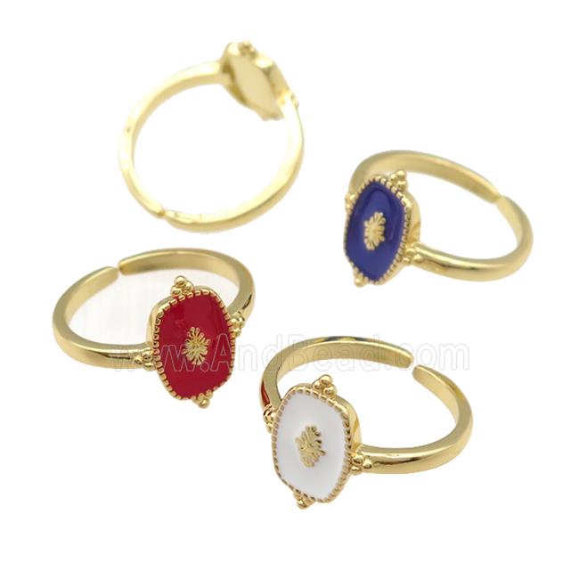 copper Ring with enamel, gold plated, mixed