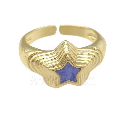 copper star Ring with lavender enamel, gold plated