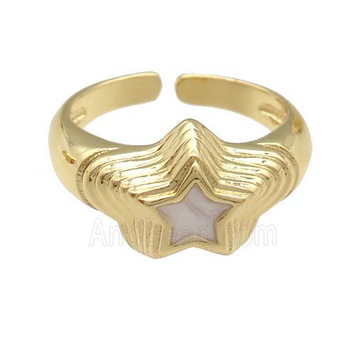 copper star Ring with white enamel, gold plated