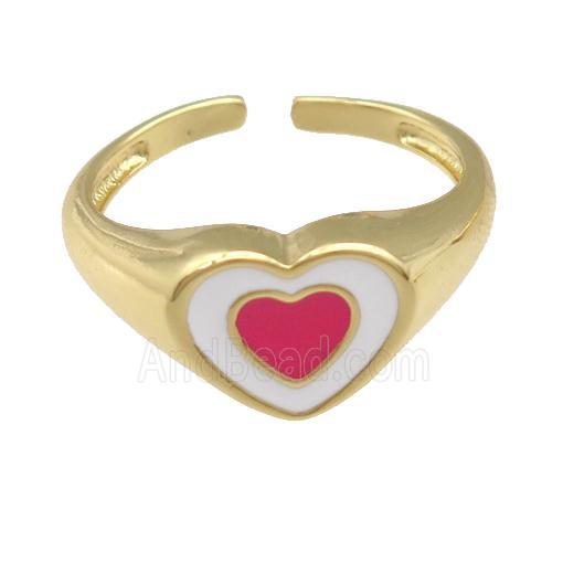 copper Ring with red enamel heart, gold plated
