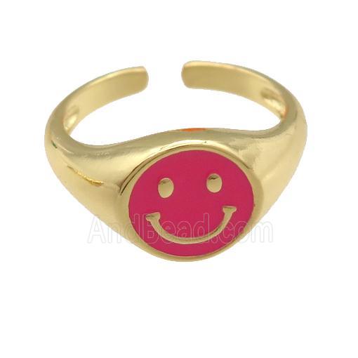 copper Ring with red enamel emoji, gold plated