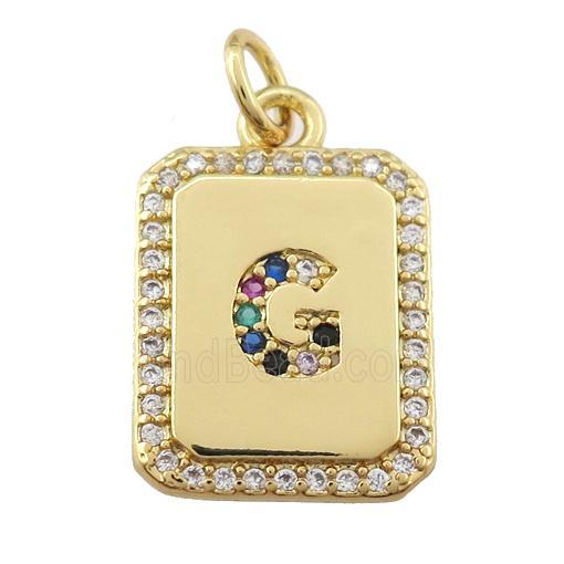 copper Letter-G pendant paved zircon, rectangle, gold plated
