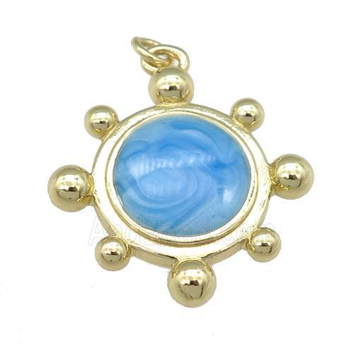 copper Tortoise pendant with blue enamel, gold plated