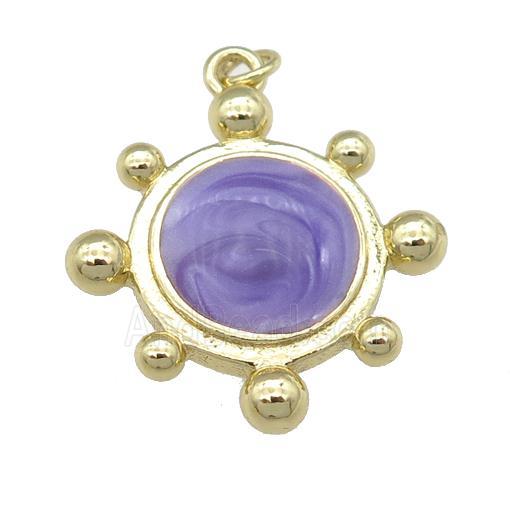 copper Tortoise pendant with lavender enamel, gold plated