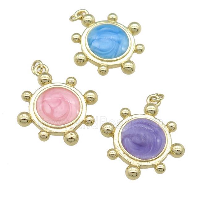 copper Tortoise pendant with enamel, gold plated, mixed