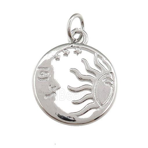 copper pendant with moon and sun, platinum plated