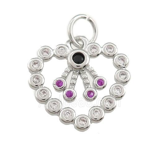 copper heart pendant paved zircon, platinum plated