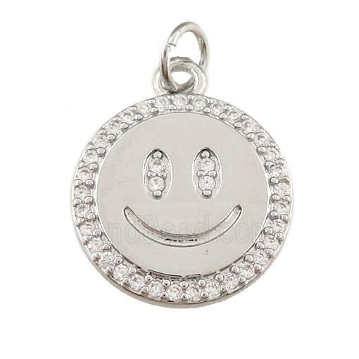copper Emoji pendant paved zircon, happiness face, platinum plated