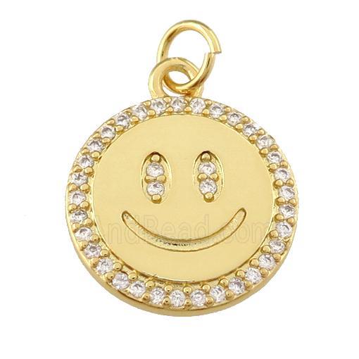 copper Emoji pendant paved zircon, happiness face, gold plated