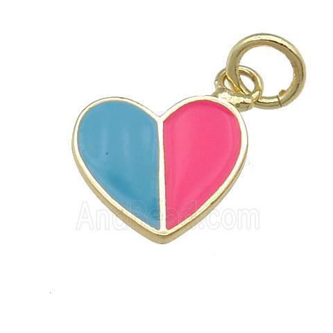 copper Heart pendant with teal hotpink enamel, gold plated