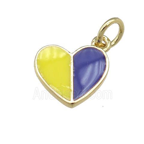 copper Heart pendant with yellow purple enamel, gold plated