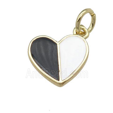 copper Heart pendant with black white enamel, gold plated
