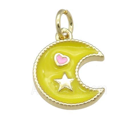 copper Moon pendant with yellow enamel, heart star, gold plated