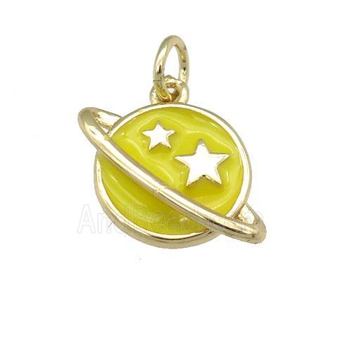 copper Planet pendant with yellow enamel, star, gold palted