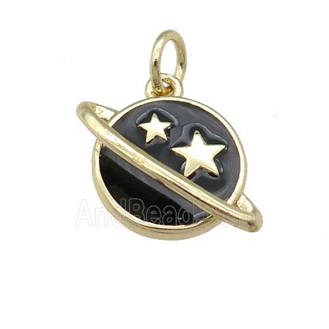 copper Planet pendant with black enamel, star, gold palted