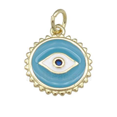 copper Eye pendant with blue enamel, circle, gold plated