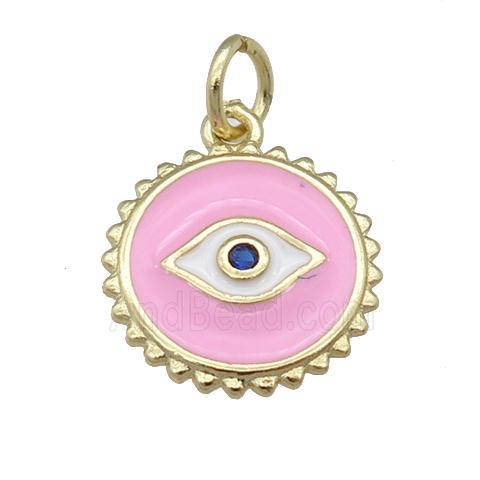 copper Eye pendant with pink enamel, circle, gold plated