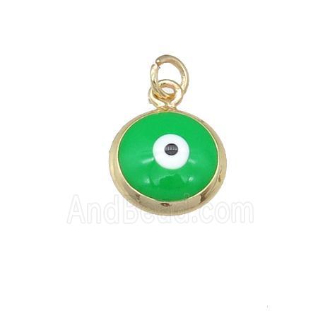 copper Evil Eye pendant with green enamel, gold plated