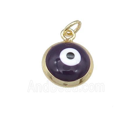 copper Evil Eye pendant with purple enamel, gold plated