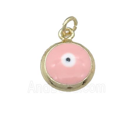 copper Evil Eye pendant with pink enamel, gold plated