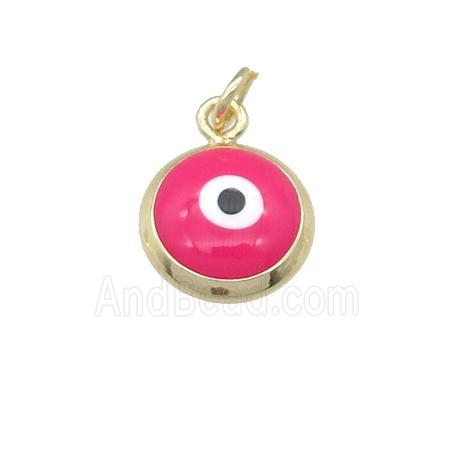 copper Evil Eye pendant with hotpink enamel, gold plated