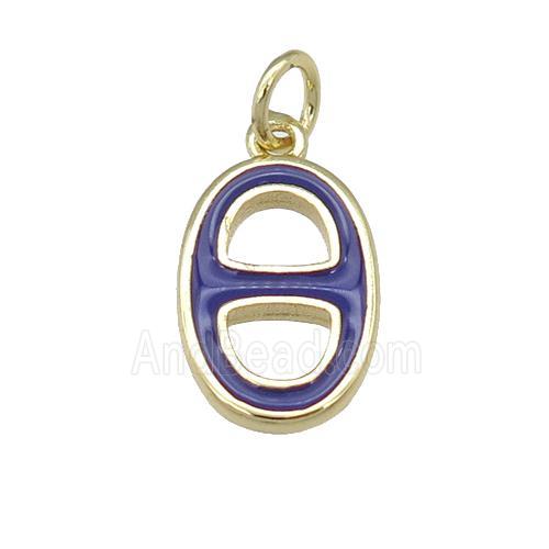 copper nose pendant with purple enamel, gold plated