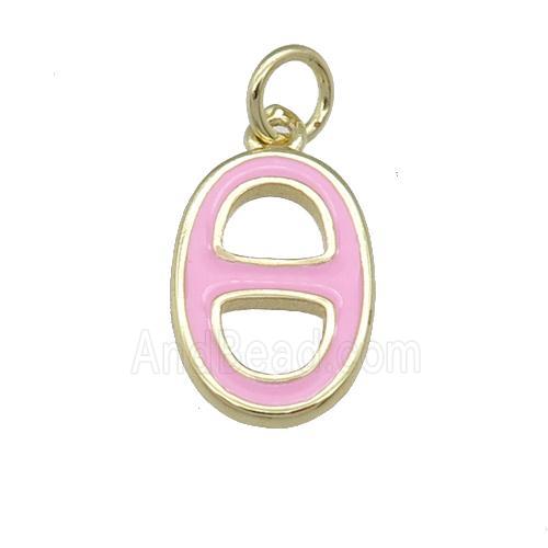 copper nose pendant with pink enamel, gold plated