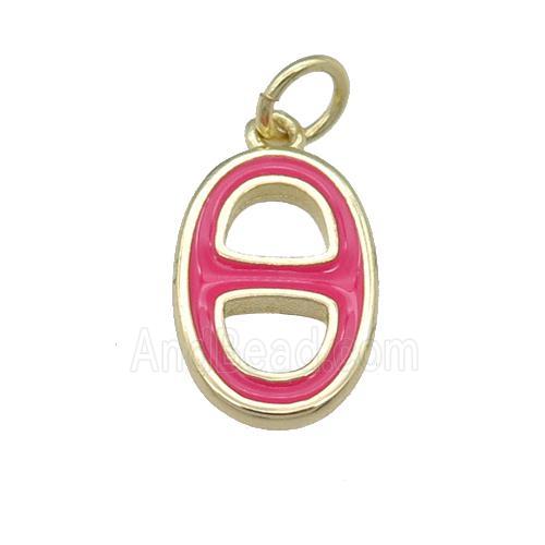 copper nose pendant with hotpink enamel, gold plated