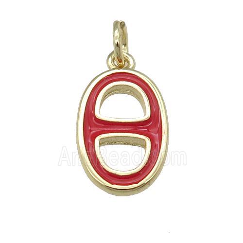 copper nose pendant with red enamel, gold plated
