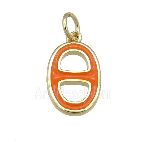 copper nose pendant with ornage enamel, gold plated